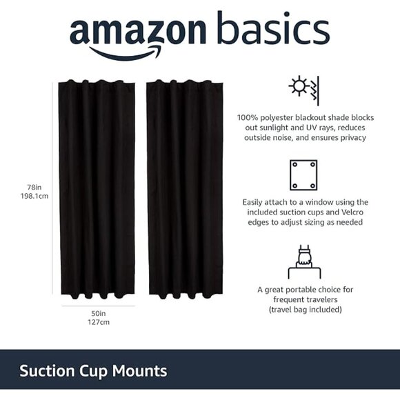 Amazon Basics Portable Blackout Curtain Shade w/ Suction Cups, 2-Pack - Picture 4 of 5